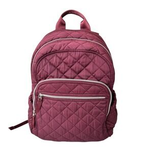 Vera Bradley Quilted Backpack Burgundy Travel School Bag Purse Floral Lining